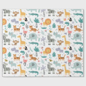 Cute Safari Jungle Animals Personalized Baby Name ラッピングペーパー (フラット)