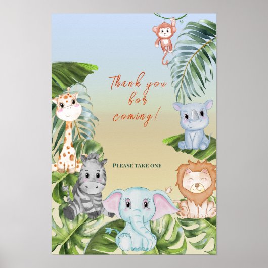 Cute Safari Jungle Little Animal Baby Shower Favor ポスター (正面)