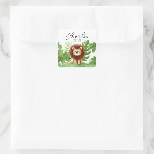 Cute Safari Lion Birthday スクエアシール (バッグ)