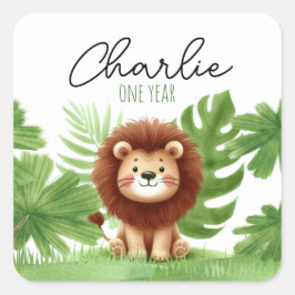 Cute Safari Lion Birthday スクエアシール