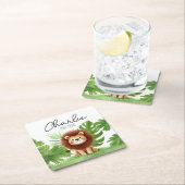 Cute Safari Lion Birthday スクエアペーパーコースター (インサイチュ)