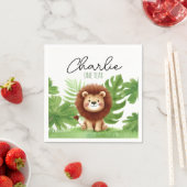 Cute Safari Lion Birthday スタンダードカクテルナプキン (インサイチュ)