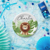 Cute Safari Lion Birthday ペーパープレート (パーティー)