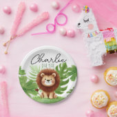 Cute Safari Lion Birthday ペーパープレート (パーティー)
