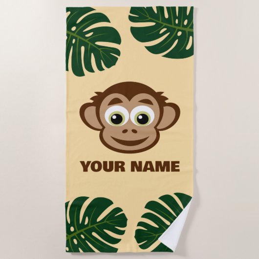 Cute safari monkey cartoon personalized kid's ビーチタオル (正面)