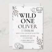 Cute Safari Wild One 1st Birthday Map Party 招待状 (正面)