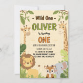Cute Safari Wild One First Birthday 招待状 (正面)