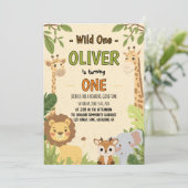 Cute Safari Wild One First Birthday 招待状 (スタンド正面)