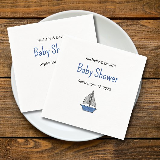 Cute Sailboat Nautical Baby Boy Couples Shower スタンダードカクテルナプキン
