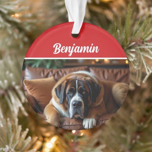 Cute Saint Bernard Dog Holiday Christmas Photo オーナメント (ツリー)