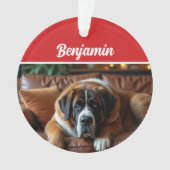 Cute Saint Bernard Dog Holiday Christmas Photo オーナメント (正面)