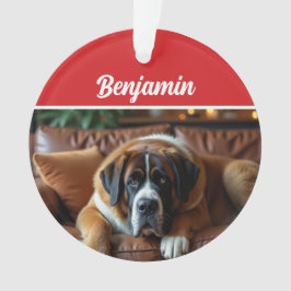 Cute Saint Bernard Dog Holiday Christmas Photo オーナメント