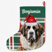 Cute Saint Bernard Dog Plaid Custom ラージクリスマスストッキング (裏面)