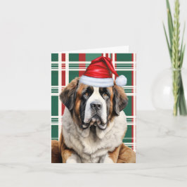 Cute Saint Bernard Santa Dog Plaid Christmas シーズンカード