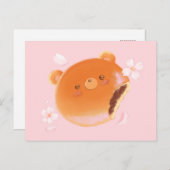 Cute Sakura and Anpan Bear Painted Bakery Flower ポストカード (正面/裏面)