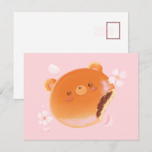Cute Sakura and Anpan Bear Painted Bakery Flower  ポストカード (正面/裏面)