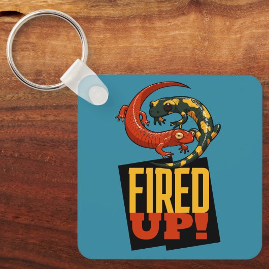 Cute Salamanders Fired Up! Motivational Cartoon キーホルダー (正面)