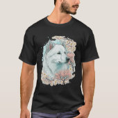 Cute Samoyed Cherry Blossom Dog Breed Japanese Sak Tシャツ (正面)