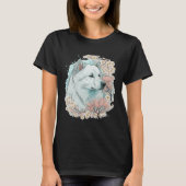 Cute Samoyed Cherry Blossom Dog Breed Japanese Sak Tシャツ (正面)