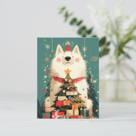 Cute Samoyed dog with Christmas シーズンポストカード