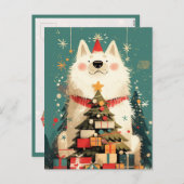 Cute Samoyed dog with Christmas シーズンポストカード (正面/裏面)