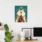 Cute Samoyed dog with Christmas ポスター (ホームオフィス)