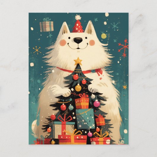 Cute Samoyed dog with Christmas ポストカード (正面)