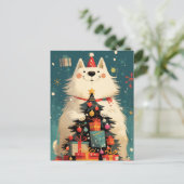 Cute Samoyed dog with Christmas ポストカード (スタンド正面)