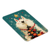 Cute Samoyed dog with Christmas マグネット (右側)