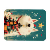 Cute Samoyed dog with Christmas マグネット (横)