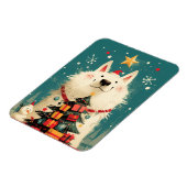 Cute Samoyed dog with Christmas マグネット (左側)