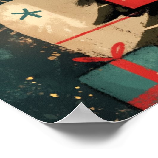 Cute Samoyed dog with Christmas Holiday ポスター (角)