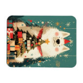 Cute Samoyed dog with Christmas Holiday マグネット (横)