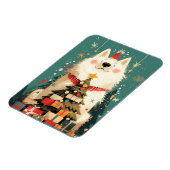 Cute Samoyed dog with Christmas Holiday マグネット (左側)