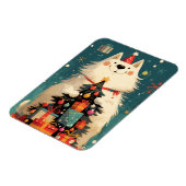 Cute Samoyed dog with Christmas holiday マグネット (左側)