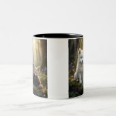  Cute Samoyed puppy and black kitten Mug ツートーンマグカップ (中央)