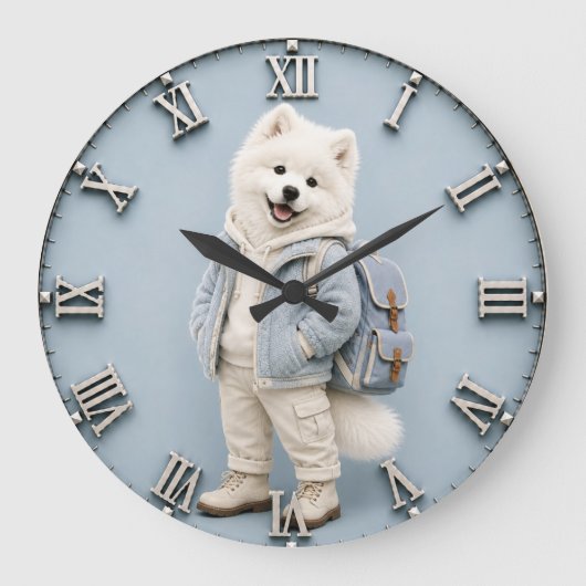 Cute Samoyed Puppy dog ラージ壁時計 (正面)