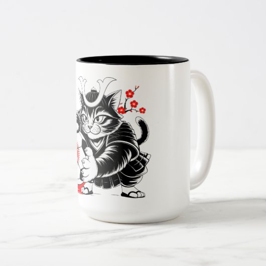 Cute Samurai Cat Soccer Gift for Japan Fans & Cat ツートーンマグカップ (正面右)