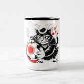 Cute Samurai Cat Soccer Gift for Japan Fans & Cat ツートーンマグカップ (中央)