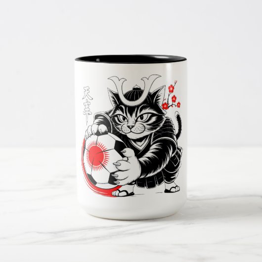 Cute Samurai Cat Soccer Gift for Japan Fans & Cat  ツートーンマグカップ (中央)