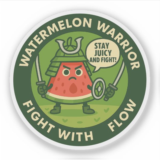 Cute Samurai Watermelon Japanese Theme Art シール (正面)