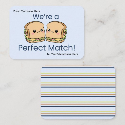 Cute Sandwich Valentine Classroom Flat Note Card  ノートカード (正面/裏面)