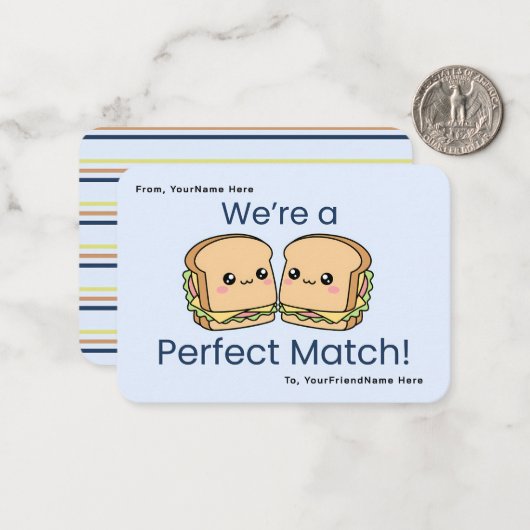 Cute Sandwich Valentine Classroom Flat Note Card  ノートカード (正面/裏面インサイチュ)