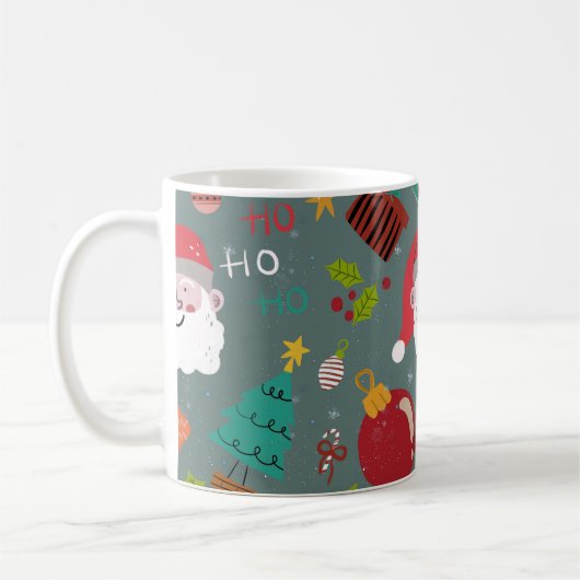 Cute Santa and Christmas Pattern コーヒーマグカップ (左)