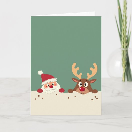 Cute Santa and Reindeer Christmas Card Template カード (正面)