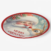 Cute Santa and Rudolph Cartoon Christmas Plates ペーパープレート (アングル)