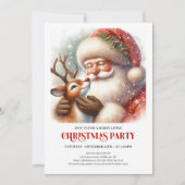Cute Santa and Rudolph Christmas Party Gathering 招待状 (正面)