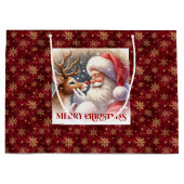 Cute Santa and Rudolph Classic Christmas Gift Bag ラージペーパーバッグ (正面)