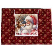 Cute Santa and Rudolph Classic Christmas Gift Bag ラージペーパーバッグ (裏面)