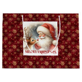 Cute Santa and Rudolph Cozy Christmas Gift Bag ラージペーパーバッグ (正面)